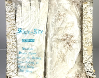 Vintage Beaded Clutch and Gloves Set Style-Rite Hong Kong In Box | Curated Collection | Mid-Century Bridal Formal Accessory
