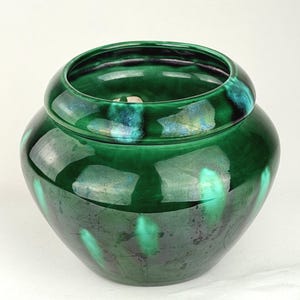 Vintage Signed Studio Pottery Self Watering African Violet Planter Emerald Green Glaze 1997