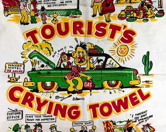 1950s Tourist’s Crying Towel | Collector's Gallery | Vintage Mid-Century Road Trip Souvenir | Retro Kitsch Kitchen Linen