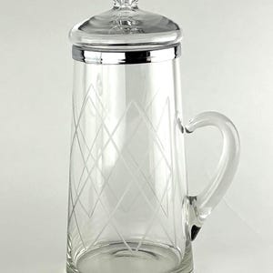 1950s Chrome-Topped Etched Glass Pitcher, Vintage