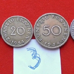 KMS coin set Saarland 10+20+50+100 francs 1954+1955 4 coins complete set