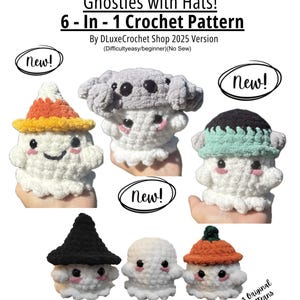 Ghosts with Hats Crochet Pattern: 6-in-1 No Sew (PDF Pattern) Halloween Crochet Pattern, Easy Crochet Pattern, Beginner Crochet Pattern
