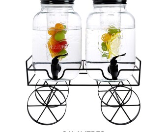 2x 4 Litres Dual Double Glass Beverage Drinks Dispenser Screw Lid