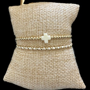 Gold Filled Cross Bracelet Stack: Customizable Color Beaded Bracelets