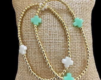 Mint & Lily Gold Beaded Cross Stretch Bracelet main image 0