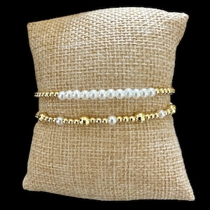 2-delat guldfyllt designerarmband med pärlor i vardagsstil