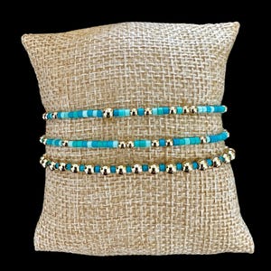 3 PC 18k Gold Filled Turquoise and Teal  Summer Stack