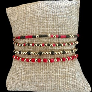 4Pc Georgia or Atlanta Stack! Customize your Colors to Represent your Favorite Team. Made with 18k Gold or Silver Filled Bead