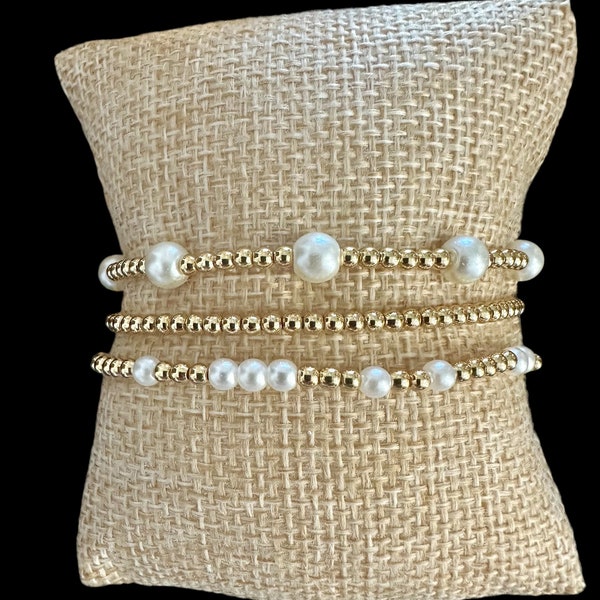 3 Piece Gold Filled Pearl Bracelet Stack