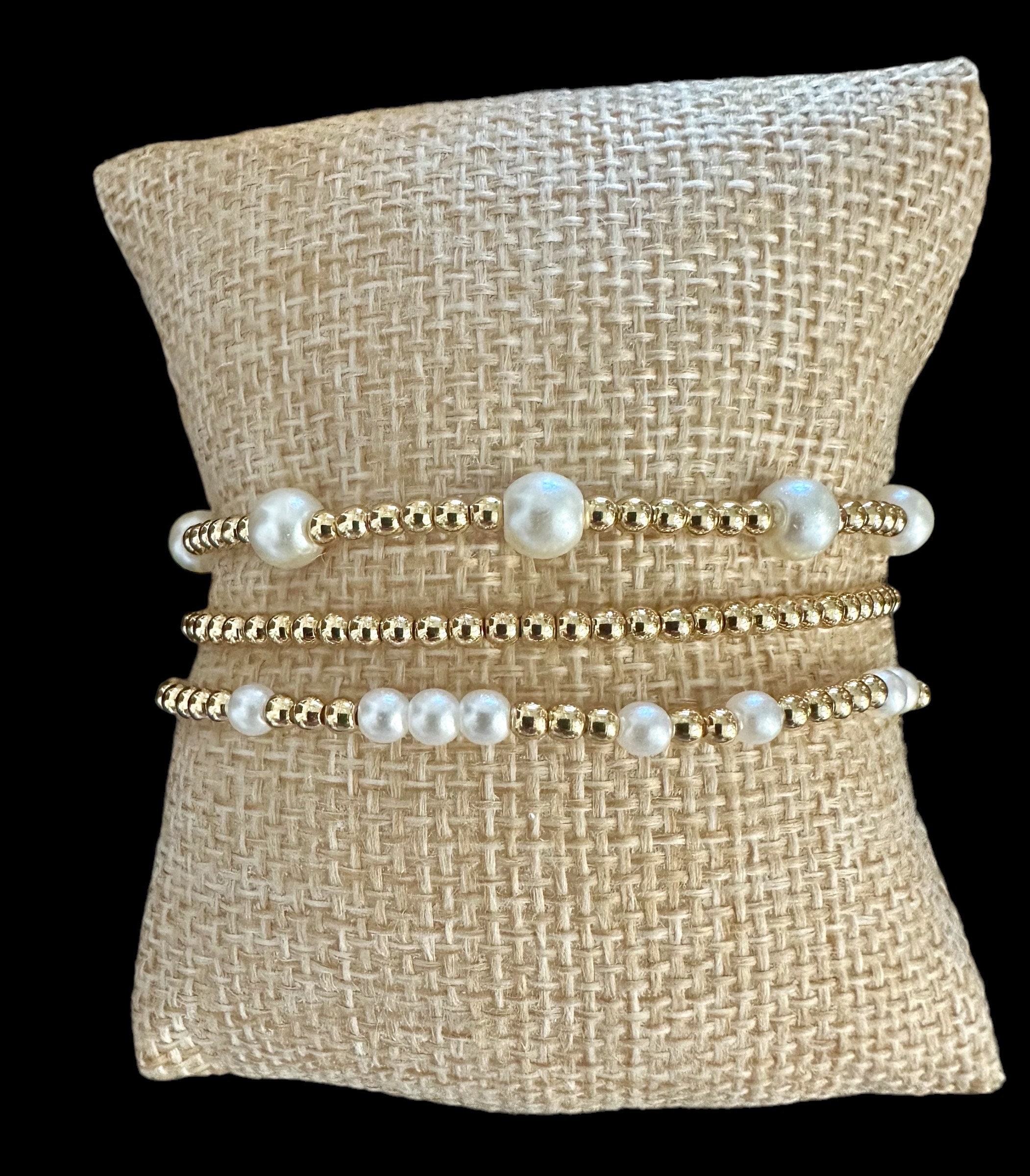 3 Piece 18K Gold Filled Pearl Bracelet Stack