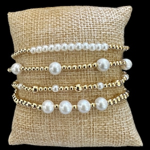 4 Piece Gold Filled with Pearls Bracelet Stack