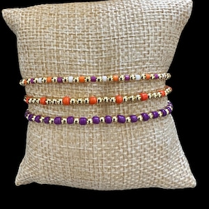 Purple and Orange Gold Filled Football Bracelet Stacks with Customizable Colors