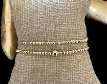 2 Piece Customizable Morse Code 18K Gold Filled Bracelet Stack.