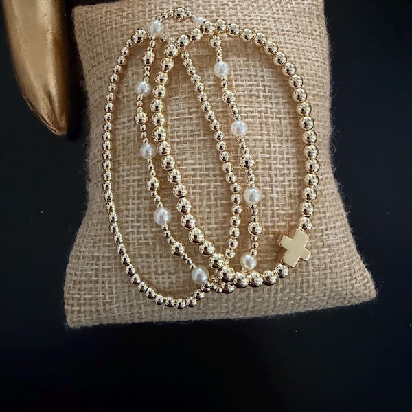 3 Piece Designer 14K Gold Filled Starter Stack Essentials Stretch Style Bracelet Stack