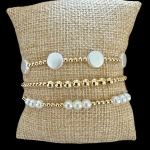 3 Piece Designer Gold Filled Bracelet Stack with Pearl Accents