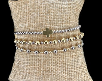 Mixed Metals 18K Gold and Silver Filled Bracelet Stack