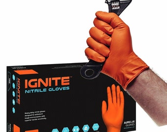 Ignite Strong Orange Nitrile Gloves, Mechanic Tattooist Piercing, Latex Free