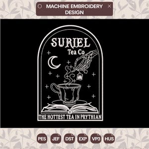 Fantasy reader Embroidery Designs , suriel tea Machine Embroidery Files , hot tea embroidery pattern, Instant Download fantasy book lover
