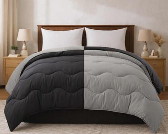 Reversible Two Tone Comforter, Graphite Sandstone Bedding, Soft Lightweight Quilt
