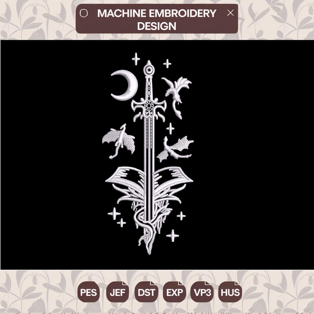 Sword Embroidary Dragon and Sword Embroidery Design, Fantasy Book Pattern (instant ...