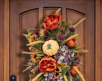 Fall swag,fall front door swag,Fall Decor,Fall Wreaths for Front Door,Autumn Maples Leaf Pumpkin Pine Cone Berry Wreath-Halloween Farmhouse