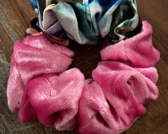 Two Fabric Pink & Multicoloured Scrunchie