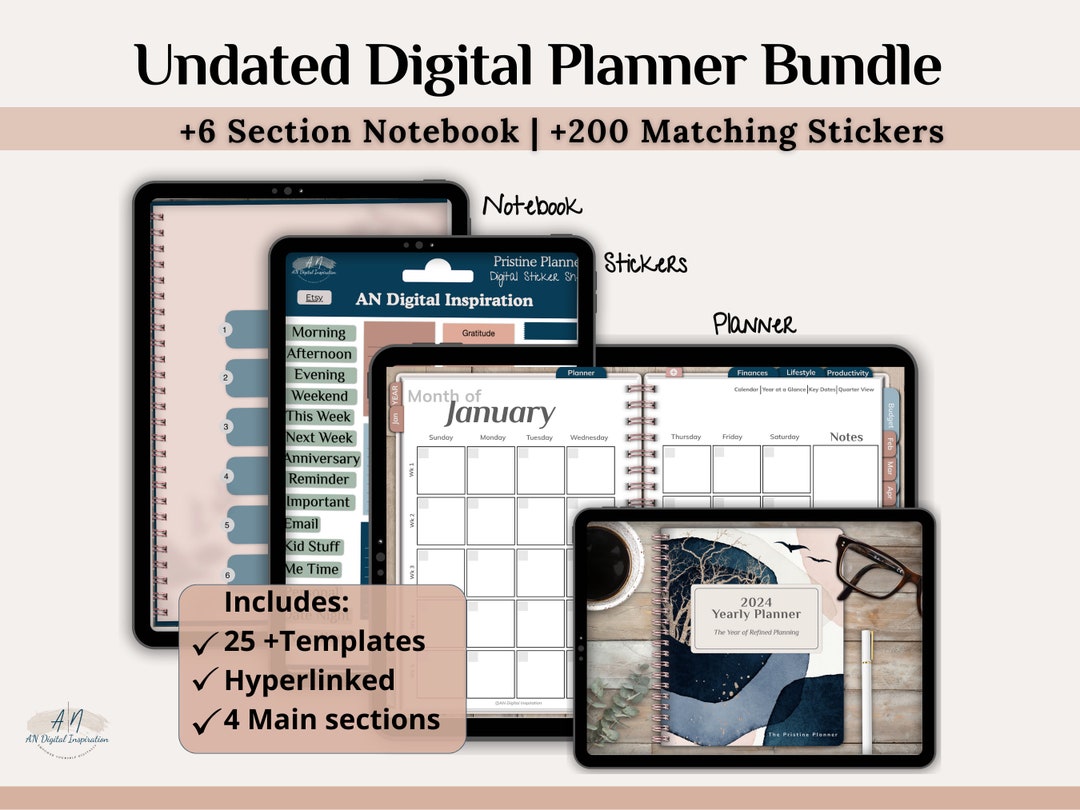 Digital Planner Undated Portrait Goodnotes Daily Weekly Monthly iPad ...