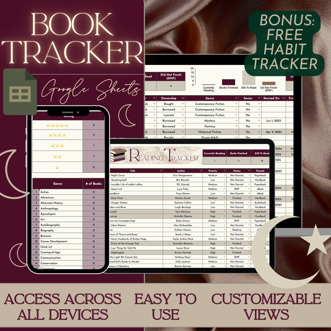 Google Sheet Book Tracker Daily Organized Reading Log Spreadsheet ...