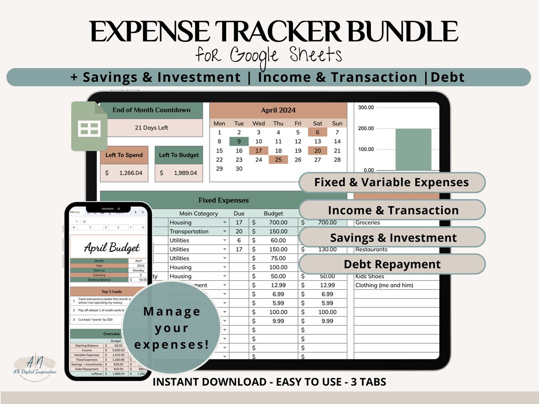 Monthly Budget Planner: Google Sheets Expense Tracker (digital Download ...