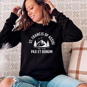 Vintage St. Francis Sweatshirt: Pax et Bonum Catholic Crewneck, Faith Gift for Women
