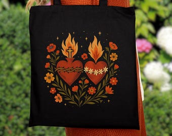 Sacred Heart & Immaculate Heart Tote Bag - Catholic Devotion Gift