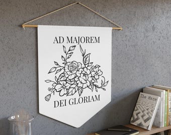 Ad Majorem Dei Gloriam Banner, Catholic Wall Decor, AMDG Wall Hanging, Catholic Home Decor, Religious Housewarming Gift