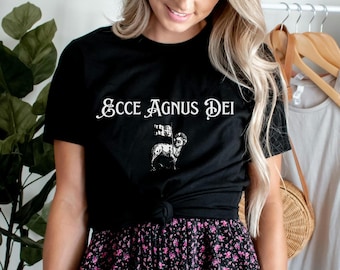 Camiseta Ecce Agnus Dei, camiseta católica de Cuaresma para mujer, ropa para la misa latina del Cordero de Dios