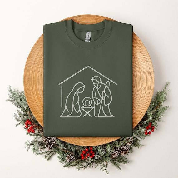 Minimalist Nativity Sweatshirt, Nativity Scene Christmas Sweater