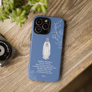 Jungfrau Maria Handyhülle, Hail Mary Gebetsblumenhülle für iPhone, Samsung Galaxy, Google Pixel, Unsere Liebe Frau vom Rosenkranz, katholische Muttergeschenke