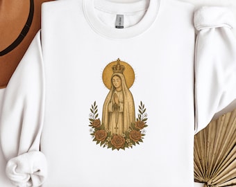 Felpa della Madonna di Fatima, felpa cattolica, girocollo Vergine Maria, regalo mariano, regalo cattolico per donna, felpa cristiana