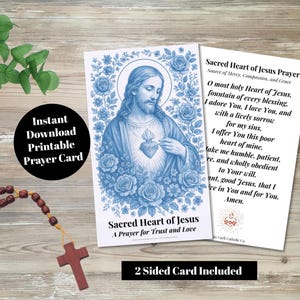 Téléchargement numérique de carte de prière du Sacré-Cœur de Jésus, prière imprimable catholique, téléchargement immédiat carte sainte, carte de dévotion catholique de Jésus