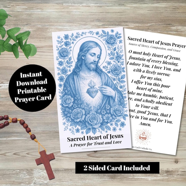 Sacred Heart of Jesus Prayer Card - Etsy