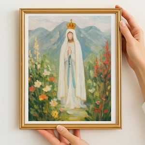 Our Lady of Fatima Painting Print, Artful Virgin Mary Home Decor, Catholic Modern Art, Blessed Mother Art, Mary Art, Catholic Gift for Her