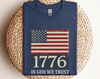 1776 In God We Trust Shirt, Patriotic Christian Tee, Vintage American Flag Shirt, Faith Freedom Tee, USA 250 Shirt