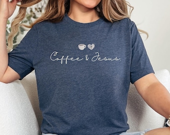 Shirt koffie en Jezus, christelijk koffieshirt, grafisch T-shirt geloof, christelijk shirt voor vrouwen, cadeau koffieliefhebber, Jezus T-shirt