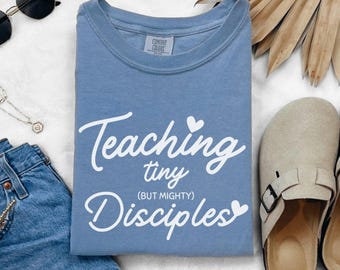 Sonntagsschullehrer-T-Shirt, das kleine aber mächtige Disciples-T-Stück, christlichen Lehrer-Hemd, katholisches Lehrergeschenk, Lehrer-Anerkennung unterrichten