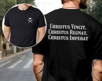 Christus Vincit Regnat Imperat Shirt, Catholic Latin Men's T-Shirt, Traditional Catholic Apparel