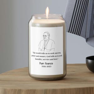 Pope Francis Candle, Catholic Memorial Candle, Scented Candle for Prayer, Religious Memorial Gift, Pope Francis Remembrance Candle