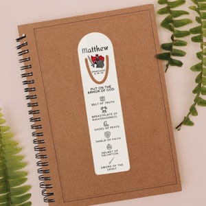 Rüstung Gottes Lesezeichen, personalisierte Bibel Vers Lesezeichen, christliches Jungen Geschenk, benutzerdefinierte Schrift Lesezeichen, Taufe oder Erstkommunion Geschenk