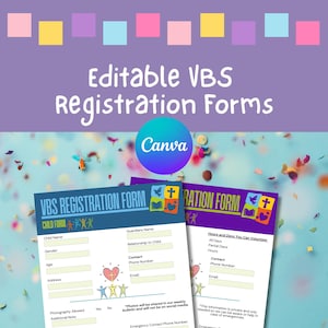 VBS Registration Form Pack, Editable Vacation Bible School Forms, Child & Volunteer Sign Up, Medical Photo Consent, Printable Vbs Template
