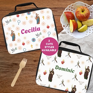Boîte à lunch personnalisée pour enfants catholiques pour filles ou garçons, boîte à lunch de la Sainte Mère ou de saint Joseph, sac de rentrée scolaire, sac à lunch d'école à la maison