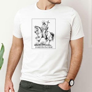 Fortis in Fide Strong in Faith Shirt, Catholic Men&#39;s Shirt, Christ&#39;s Victory T-shirt, Catholic Father&#39;s Day Gift, Catholic Latin Tee