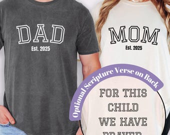 Schwangerschaftsankündigungsshirts, neue Mama Papa Geschenk, christliche Mama Papa Shirts, für dieses Kind haben wir gebetet, Babypartygeschenk