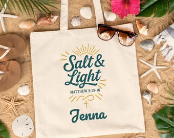 Salt and Light Tote Bag, Personalized Christian Tote Bag, Bible Verse Bag, Custom Church Bag, Christian Gift for Women